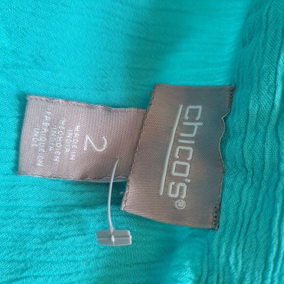 Chicos Womens Button-Up Tie-Front Blouse Size 2 Turquoise Large - Picture 4 of 7